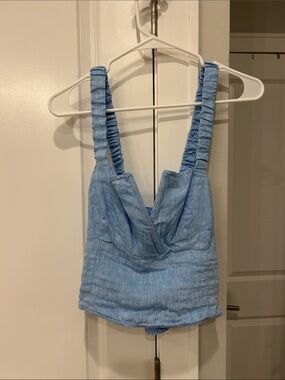 Anthropologie Light Blue Sleeveless V-Neck Ruched-Strap Top